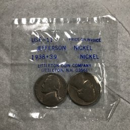 5 Cents - 1938 & 1939 - USF-11 - Littleton, Jefferson Nickels, #20