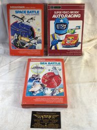 3 Vintage Intellivision Games - Space Battle, Auto Racing, Sea Battle - SHIPPABLE!