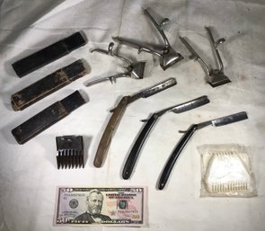 Antique Barbershop Tools - STRAIGHT RAZORS, Etc....  Lot Of 11