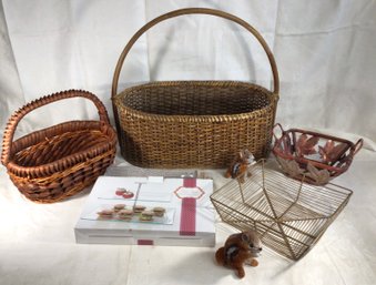 4 Baskets And Two-Tier Glass Serving Tray - Largest Basket 19 In Length, 11 In Depth, 8 In Height