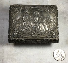 Jewelry Box W/ Colonial Couple On Cover, Gentleman W/ Long Gun, SHIPPABLE