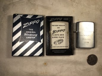 1950-57 Zippo Lighter With Original Box - 'from The People Of Meriden'