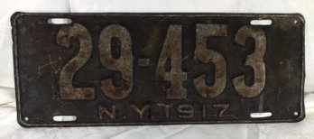 N.Y. Licence Plate 29-453, Year 1917