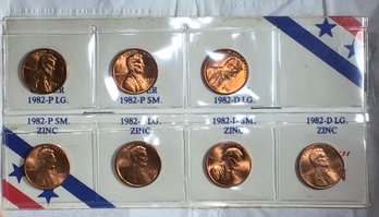 1982 P & D Small & Large Copper And Zinc Lincoln Head Penny Set - Proof Coins, SHIPPABLE, #169