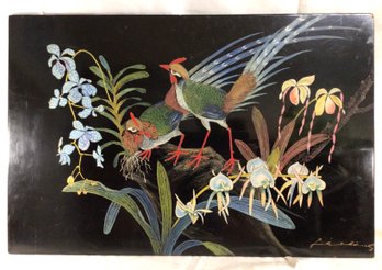 Japanese Art Panel - Hand Done Painting On Wood Panel, Signed. 15.5 In X 23.5 In