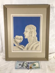 Art Deco - Girl Drinking From A Bowl - 12 In X 15 In - Art Deco Period - #M