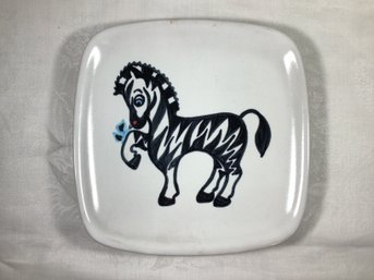 Mid Century Art Pottery Plate, SIGNED GLIDDEN , Zebra - 7 In X 7 In