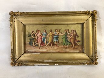 Vintage Framed Print Of Dancing Greek Women In Wonderful ANTIQUE Gold Gilt Frame - 4.5 In X 7 In. SHIPPABLE