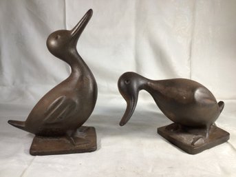 Very Heavy! Two Cast Iron Ducks By Metal Crafters, 1950s Foundry Marks, These Are Special!