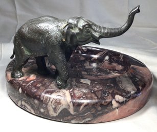 Marble And Bronze Elephant Ashtray - 9 In Diameter