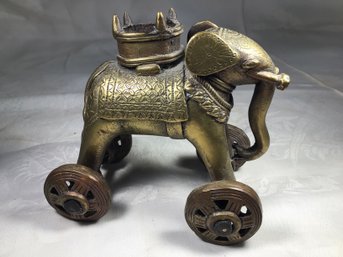 Antique Bronze Persian Elephant On Wheels - Height 5 In