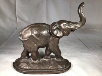 Antique Cast Iron Elephant Trunk Up Door Stop, Very Old And Very Heavy - Height 8.5 In