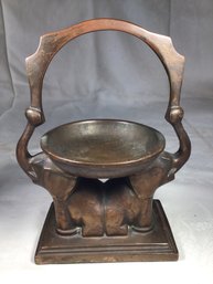 Antique Heavy Bronze Ash Tray - Height 8 In
