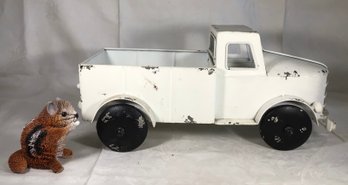 Painted White Metal Truck For The Garden