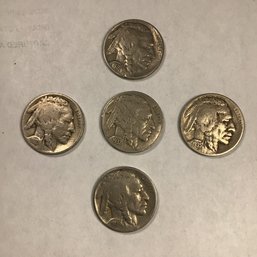 5 Buffalo Nickels, 1923, 1934, 1935, 1936, 1937, #24