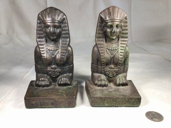 Antique Bronze Male And Female Egyptian Bookends - Height 6.25 In - #51