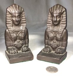 Antique Egyptianbronze Pharoah Bookends - Height 5.5 In - #3