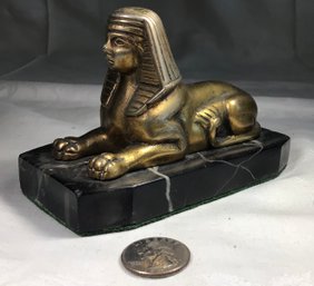 Antique Egyptian Bronze And Marble Sphinx - Height 4 In