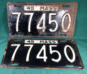 Pair Of 1949 Mass License Plates 77450 - See Other Listings For A Series Of Plates With The Same Number