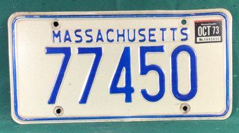 1973 Mass License Plate 77450 - See Other Listings For A Series Of Plates With The Same Number