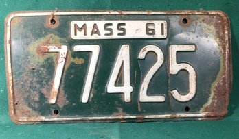 1961 Mass License Plate 77425 - See Other Listings For A Series Of Plates With The Same Number