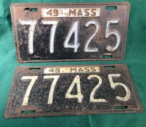 1949 Mass License Plate 77425 - See Other Listings For A Series Of Plates With The Same Number
