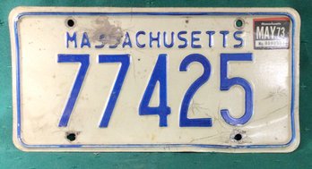 1973 Mass License Plate 77425 - See Other Listings For A Series Of Plates With The Same Number
