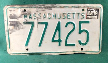 1989 Mass License Plate 77425 - See Other Listings For A Series Of Plates With The Same Number