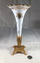 Vintage Porcelain Flower Vase On Gold Metal Stand