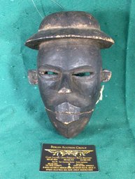 African Wooden Carved Mask - Mouth Opens, See Photos