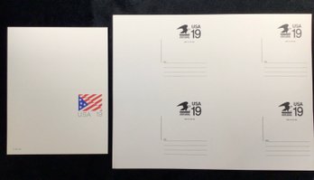 UNCUT Unused Sheet Of 4 Postal Buddy Cards 19c & 19c Reply Postal Card