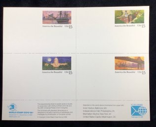 1989 15c America The Beautiful - Sheet Of 4 Postal Cards