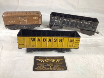 3 Antique Lionel And Marx Metal Trains - B.& L. E. 90171, WAB 80982, C & O Chesapeake & Oil IO 44572