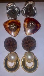 4 Pairs Clip Earrings, Lancetti, 1 Inch Leopard Style, Silver Flower, Etc., SHIPPABLE