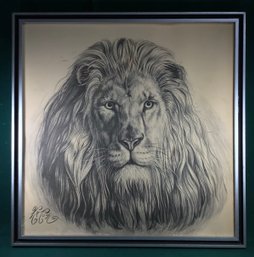 FABULOUS Original Art Of A Majestic LION, Artist Signed - 20.25 In X 20.25 In