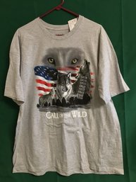 Call Of The Wild Wolf With American Flag T-shirt - Size 2XL, Never Worn, SHIPPABLE
