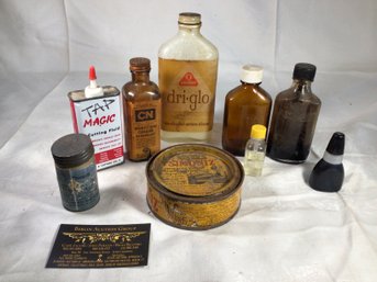 9 Antique And Vintage Glass Advertising Bottles And Tins