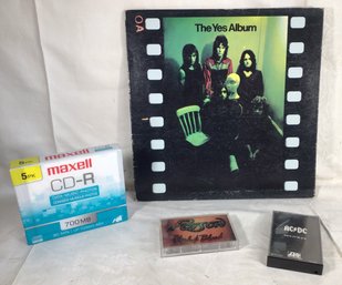 The YES Album By Yes Record, ACDC & Poison Cassettes, And 5 Pack NEW CD-R Discs