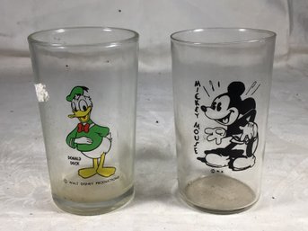 2 Vintage Mickey Mouse Glasses, Mickey Mouse And Donald Duck