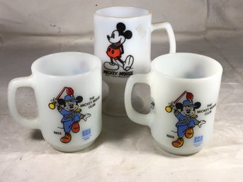 3 Vintage Milk Glass Mickey Mouse Mugs, 2 Mickey Mouse Club With Pepsi Logo Mugs, 1 Mickey Mouse Tall Mug