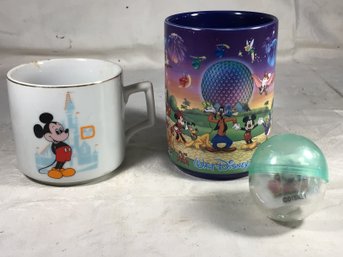 2 Vintage Mickey Mouse Mugs And An Unopened Disney Bubblegum Prize