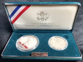 SILVER United States Mint Columbus Quincentenary Coin Proof Set, Silver Dollar And Half Dollar - 1492-1992, #2