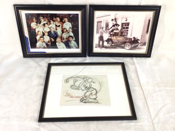 Lot Of 3 - Mickey Mouse Club Photograph And 2 Mickey Mouse Framed Prints - See Photos