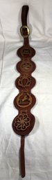 5 Horse Medallions On Leather Belt - 32.5 In Length