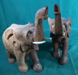 Pair Of Large Carved Wood Elephants - Approx. 10' Tall, See Description, SHIPPABLE
