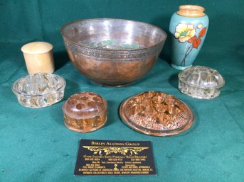 Copper Bowl, Vase, Lidded Jar, Flower Frogs - Lot Of 7 COPPER BOWL IS QUITE NICE!
