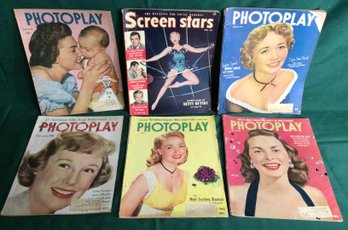 6 Vintage Photoplay And Screen Stars Magazines - 5 Photoplay And 1 Screen Stars - See Description