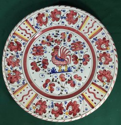 Large Platter With Rooster Design - Made In Italy - 12.5 In Diameter