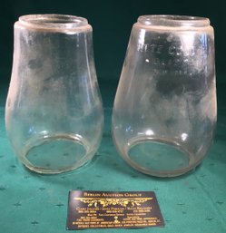 Two Antique Glass Dietz Hurricane Lamp Replacement Shades - See Description For Dimensions
