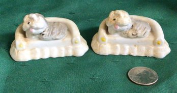 Precious Vintage Pair Of Lounging Staffordshire Style Dogs On Couch - Enesco